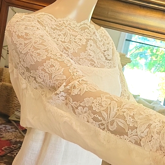 Vintage Peggy Jennings Cache Womens Linen Crew Neck Lace Dress - Picture 6 of 11